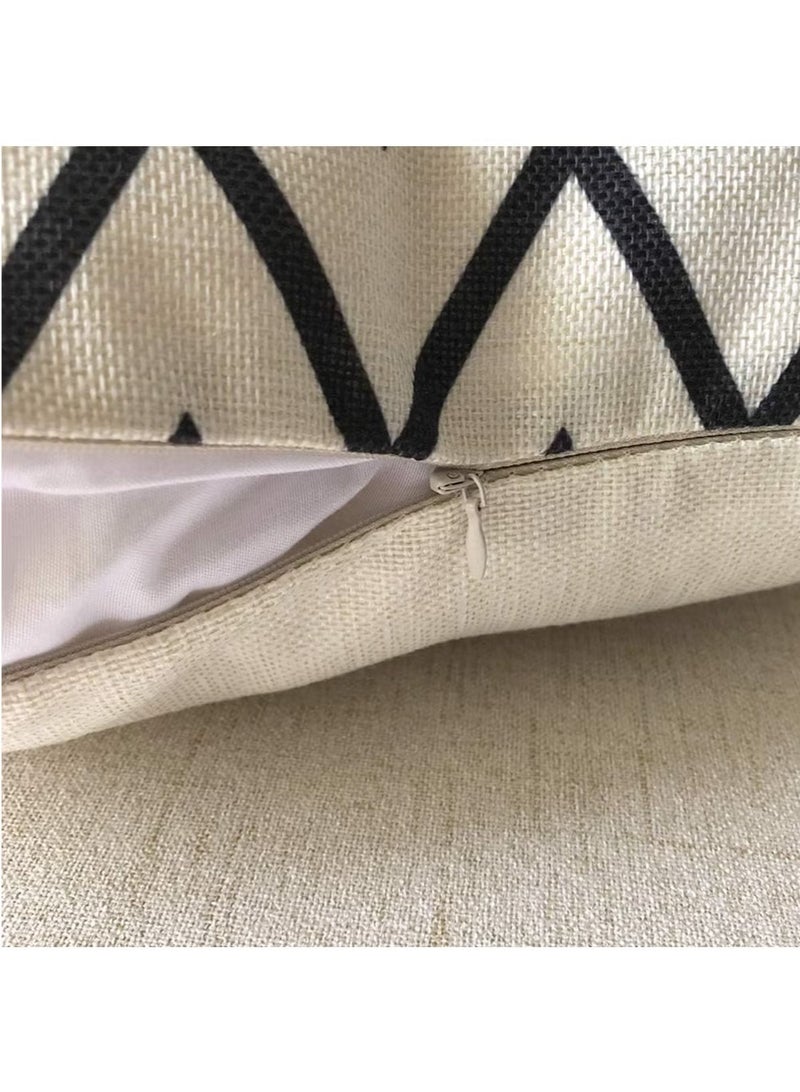 يلا جوي وسائد مربعة مزخرفة، أغطية وسائد من القطن والكتان مخططة باللونين الأسود والبيج، أغطية وسائد منزلية مطبوعة هندسية حديثة مقاس 27 × 25.8 × 4.7 سم أسود/بيج، 4 عبوات - Image 4